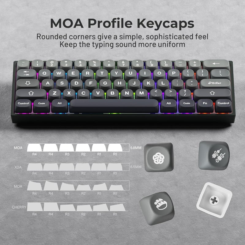 HITIME XVX PBT Keycaps-MOA Keycap, Custom Keyboard Keycaps 60 65 75 100 Percent, 5 Side Dye Sublimation, 132 Keys Keycap Set for Cherry Gateron MX Switches Keyboards, Gradient Gray - Image 5